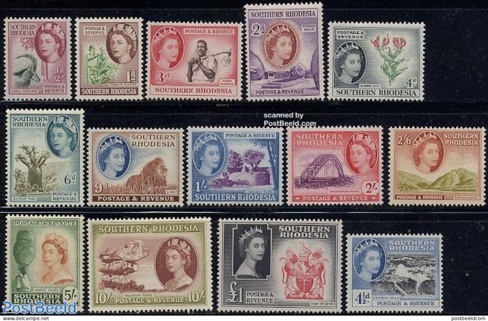 Rhodesia, Southern 1953 Definitives 14v, Unused (hinged), Health - History - Nature - Smoking & Tobacco - Coat Of Arms.. - Tabac