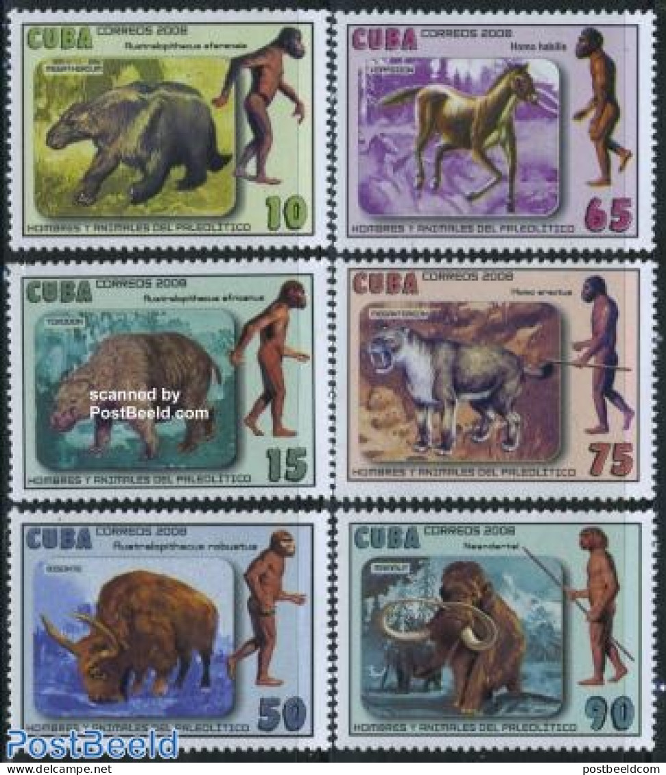 Cuba 2008 Prehistoric Humans & Animals 6v, Mint NH, History - Nature - History - Cat Family - Horses - Prehistoric Ani.. - Unused Stamps