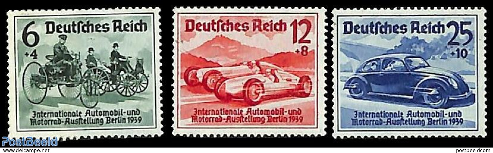 Germany, Empire 1939 Automobile Exposition 3v, Mint NH, Sport - Transport - Autosports - Automobiles - Unused Stamps