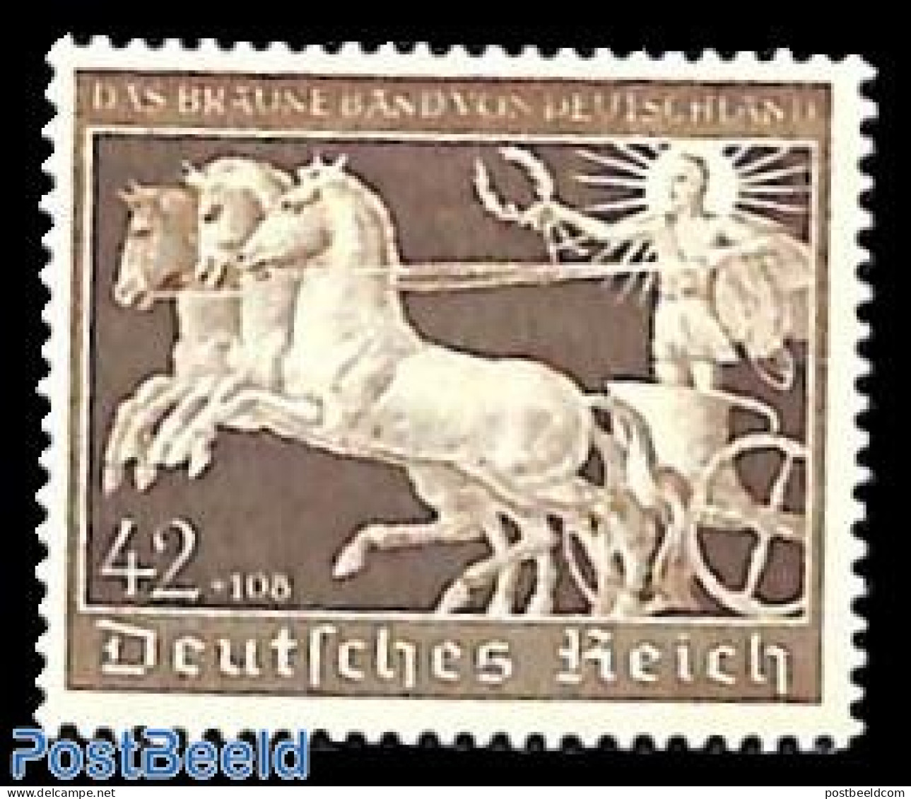 Germany, Empire 1940 Horse Races, Brown Band 1v, Mint NH, Nature - Sport - Horses - Sport (other And Mixed) - Nuevos