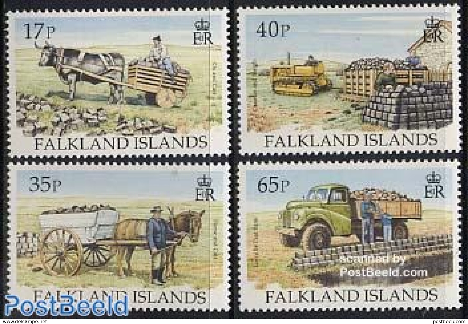 Falkland Islands 1995 Transports 4v, Mint NH, Nature - Transport - Horses - Automobiles - Coches