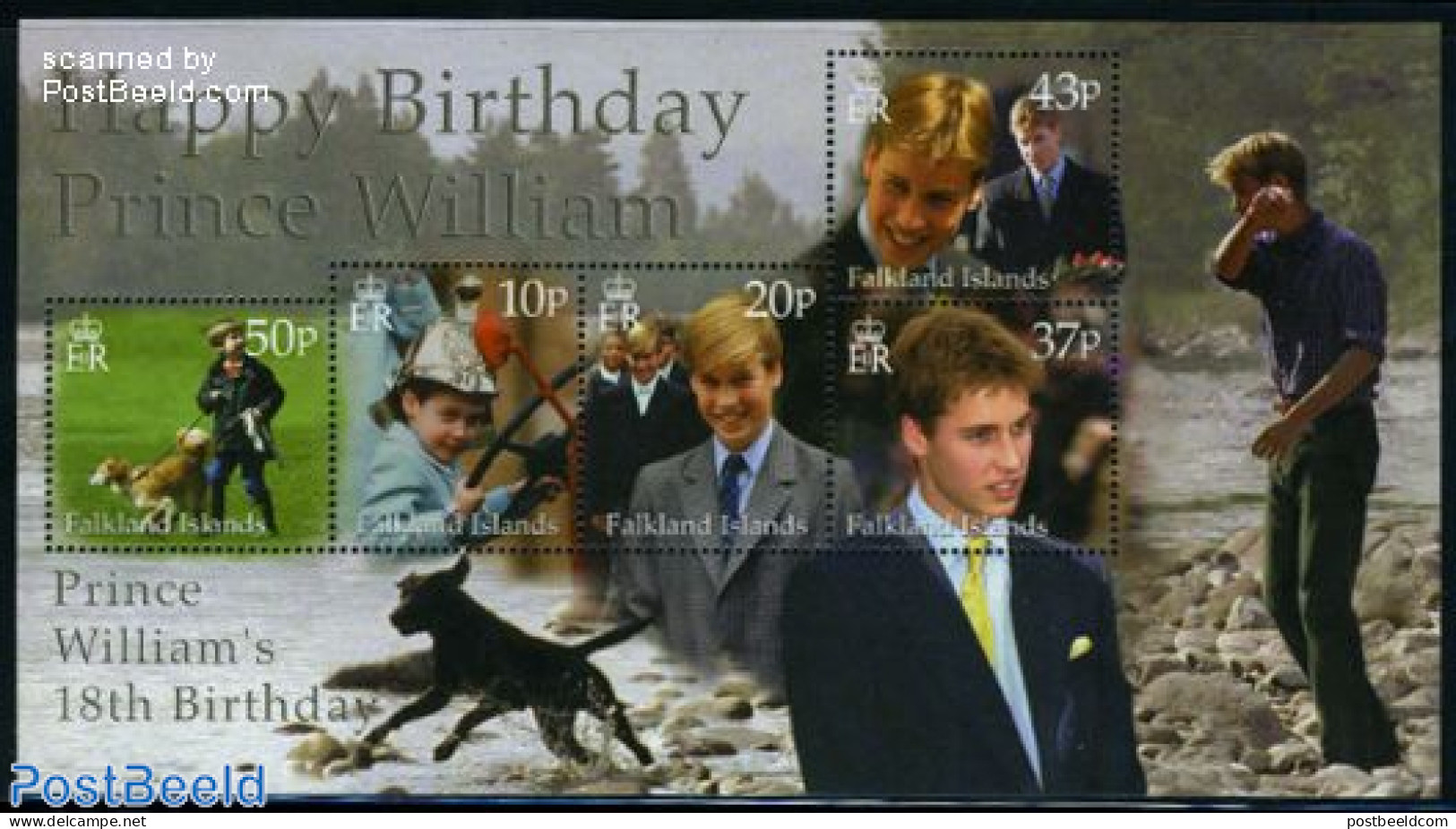 Falkland Islands 2000 Prince William S/s, Mint NH, History - Nature - Transport - Kings & Queens (Royalty) - Dogs - Fi.. - Case Reali