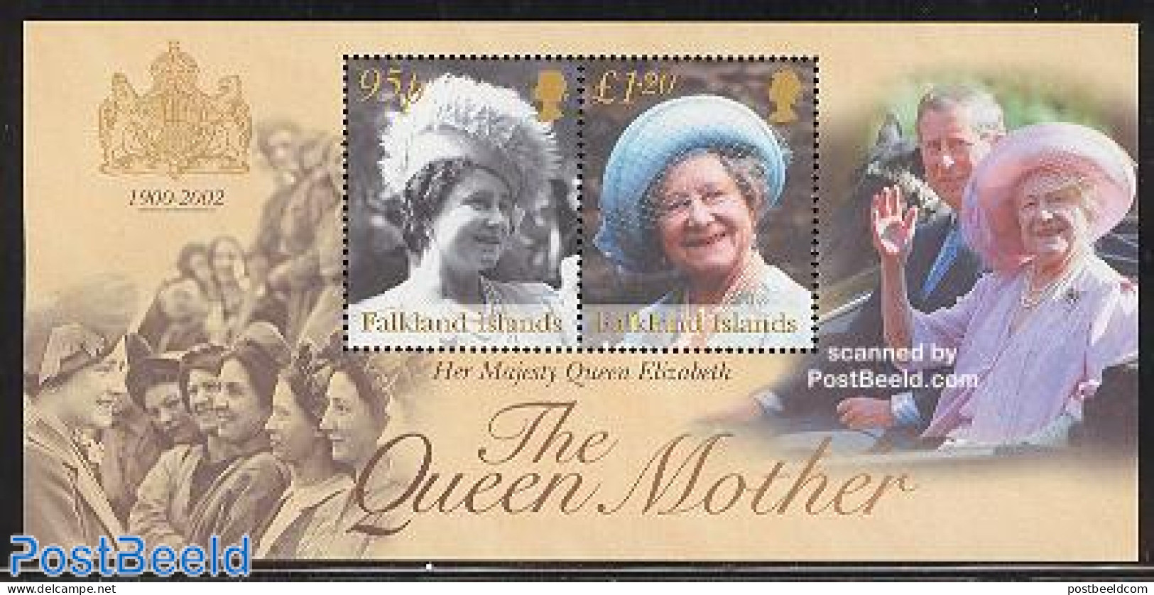 Falkland Islands 2002 Queen Mother S/s, Mint NH, History - Kings & Queens (Royalty) - Königshäuser, Adel
