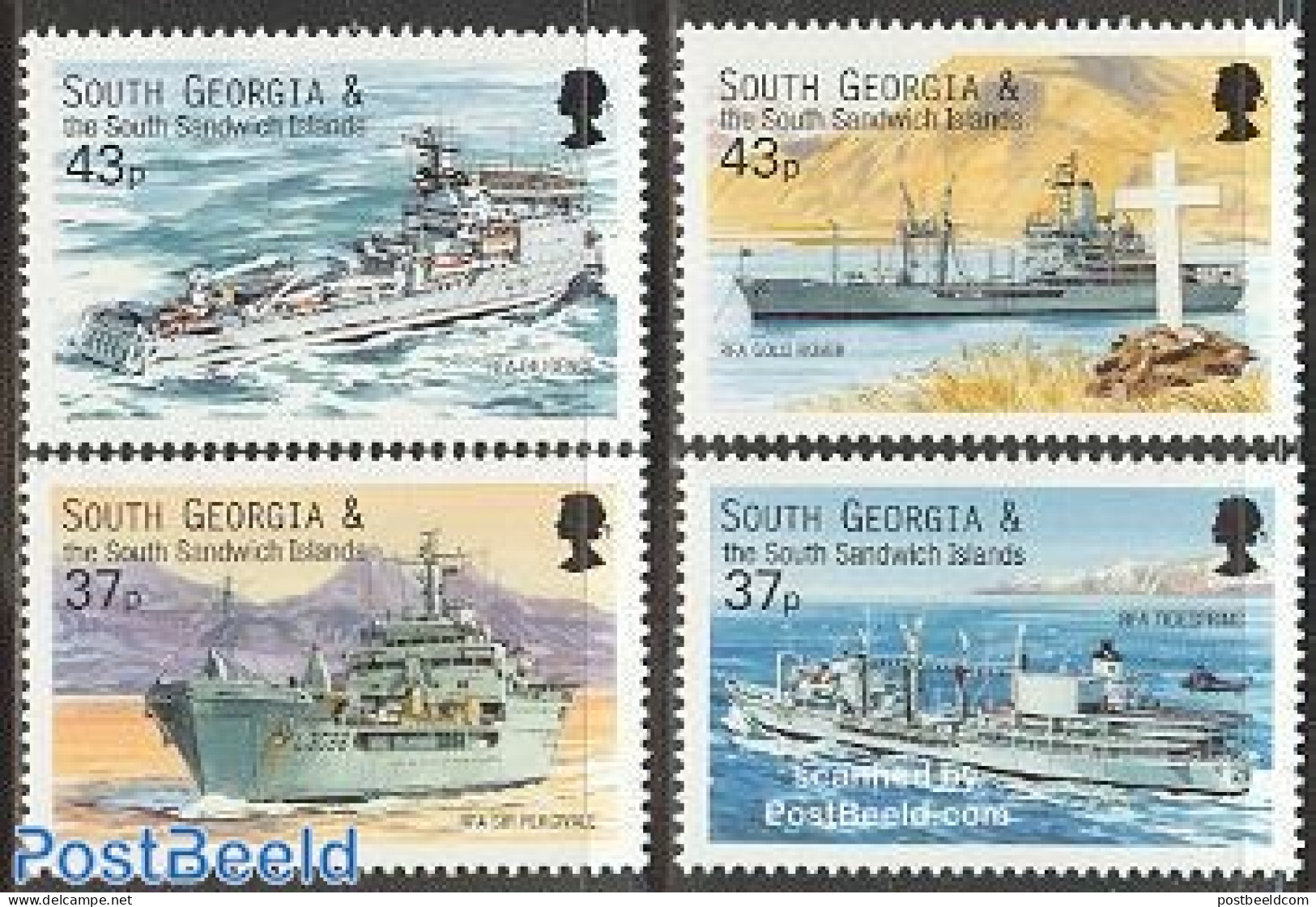 South Georgia / Falklands Dep. 2001 Ships 4v, Mint NH, Transport - Helicopters - Ships And Boats - Helicopters