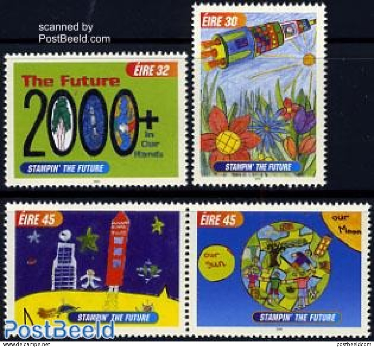 Ireland 2000 Future On Stamps 4v (2v+[:]), Mint NH, Transport - Space Exploration - Art - Children Drawings - Ongebruikt
