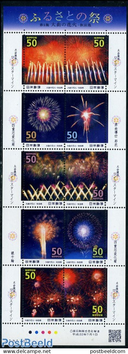 Japan 2010 Fireworks In Ohmagari 10v M/s, Mint NH, Art - Fireworks - Nuevos