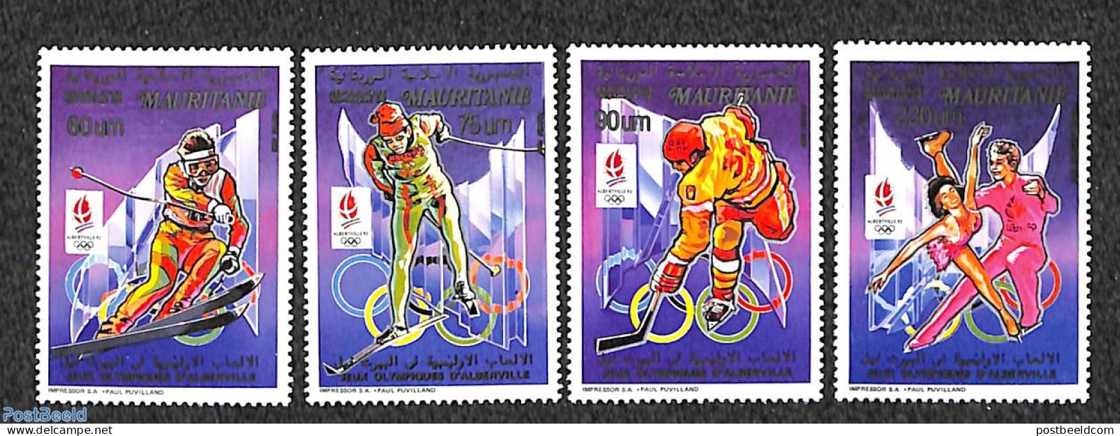 Mauritania 1990 Olympic Winter Games 4v ALBERVILLE Error, Mint NH, Sport - Olympic Winter Games - Skating - Skiing - Skiing