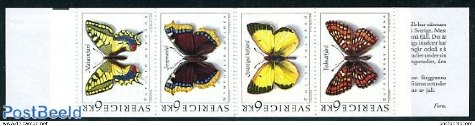 Sweden 1993 Butterflies Booklet, Mint NH, Nature - Butterflies - Stamp Booklets - Neufs