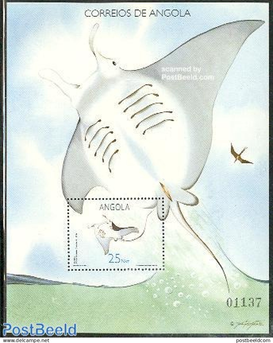 Angola 1992 Rays S/s, Mint NH, Nature - Fish - Vissen