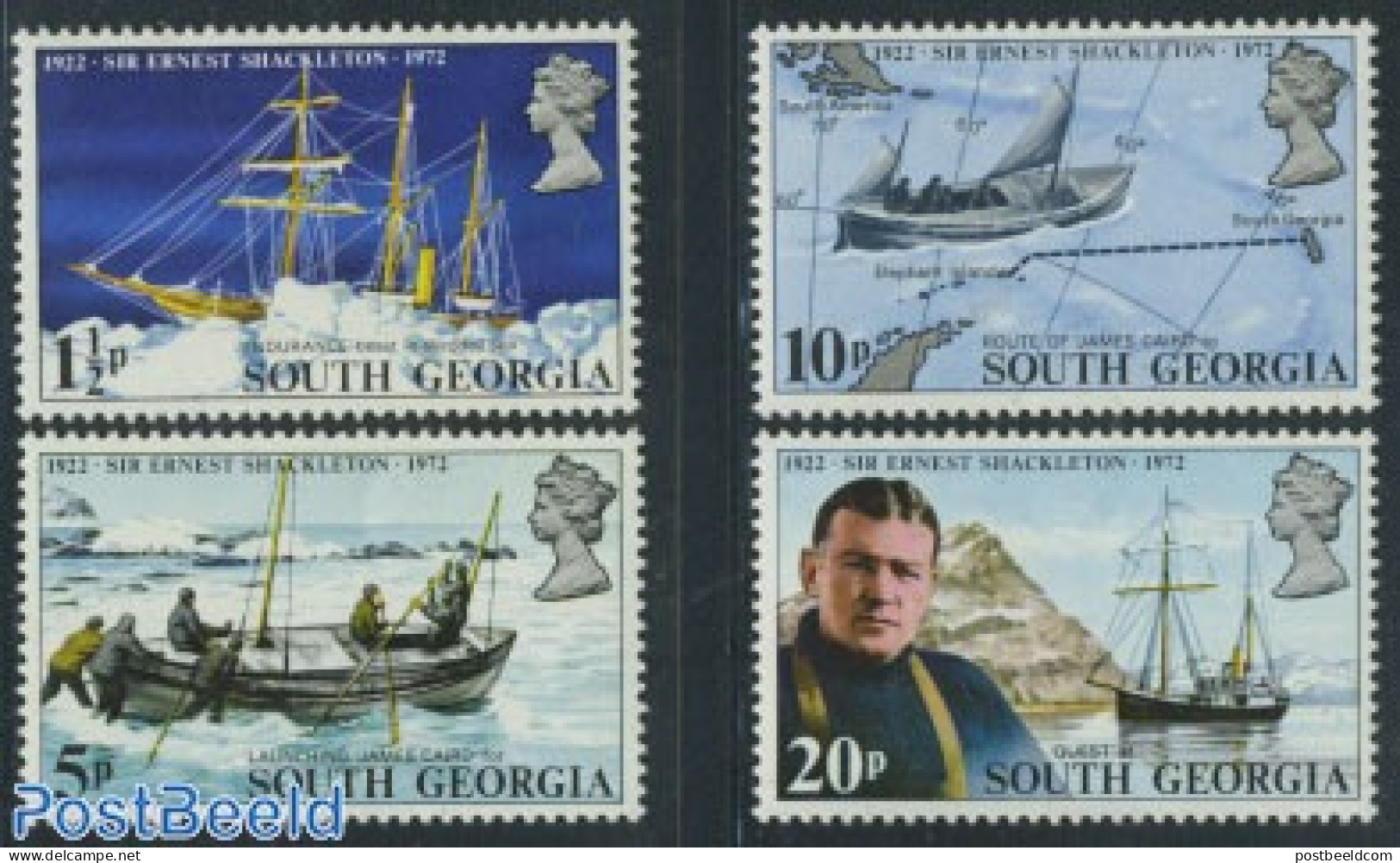 South Georgia / Falklands Dep. 1972 Sir Ernest Shackleton 4v, Mint NH, History - Science - Transport - Explorers - The.. - Explorateurs