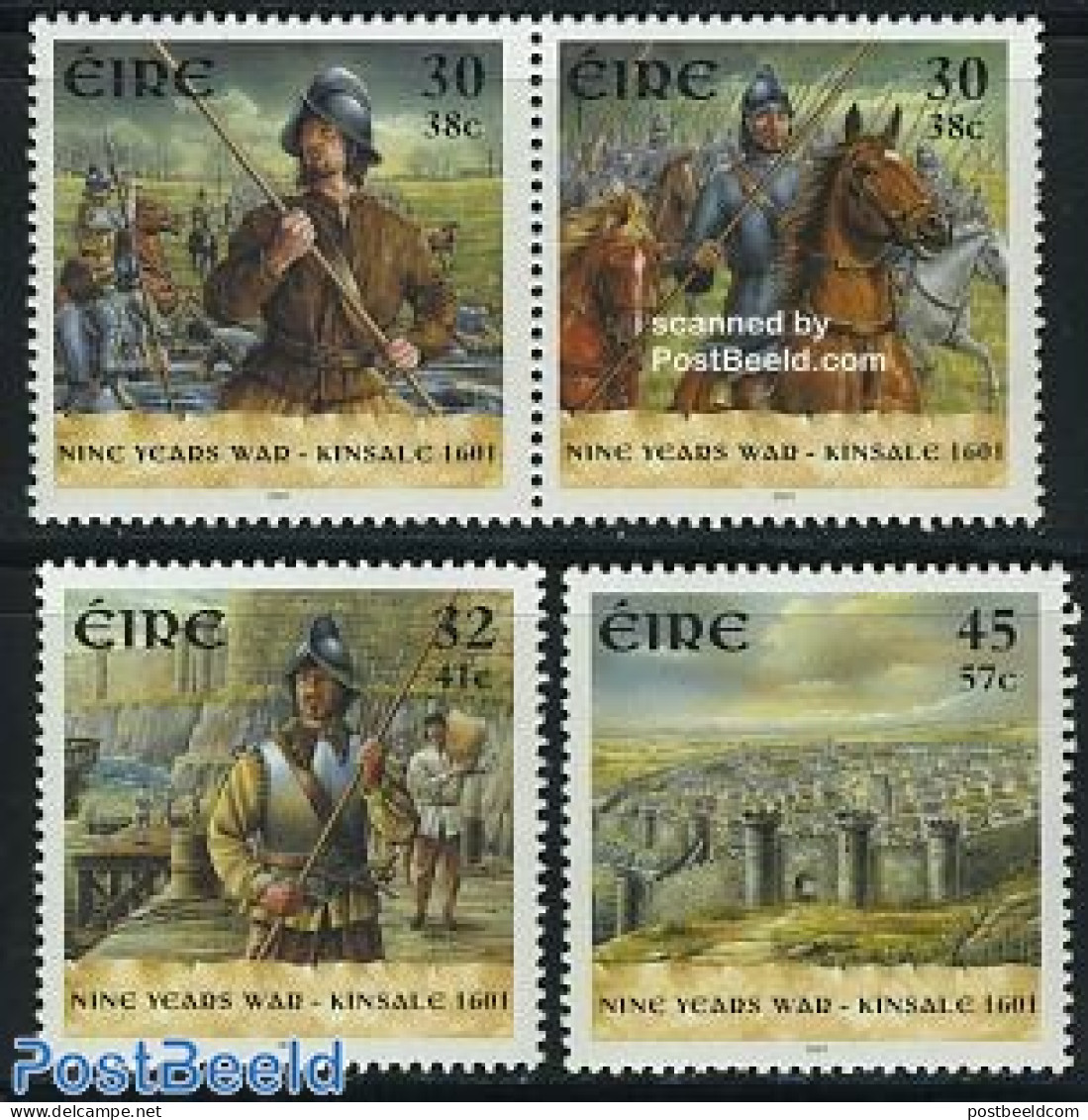 Ireland 2001 Kinsale Battle 4v (2v+[:]), Mint NH, History - Nature - Militarism - Horses - Ongebruikt