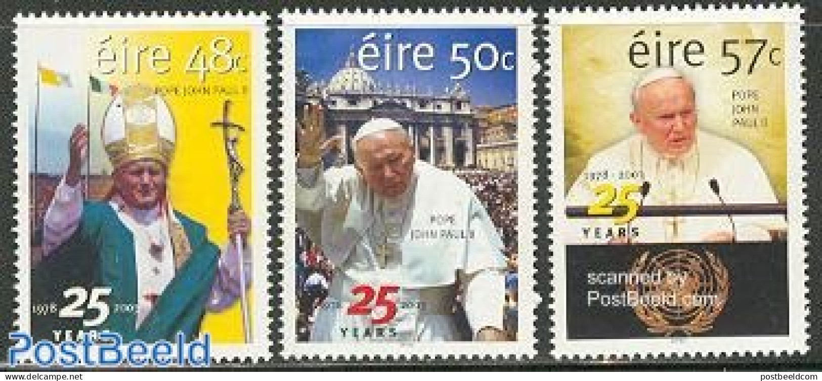 Ireland 2003 25 Years Pope 3v, Mint NH, Religion - Pope - Religion - Unused Stamps