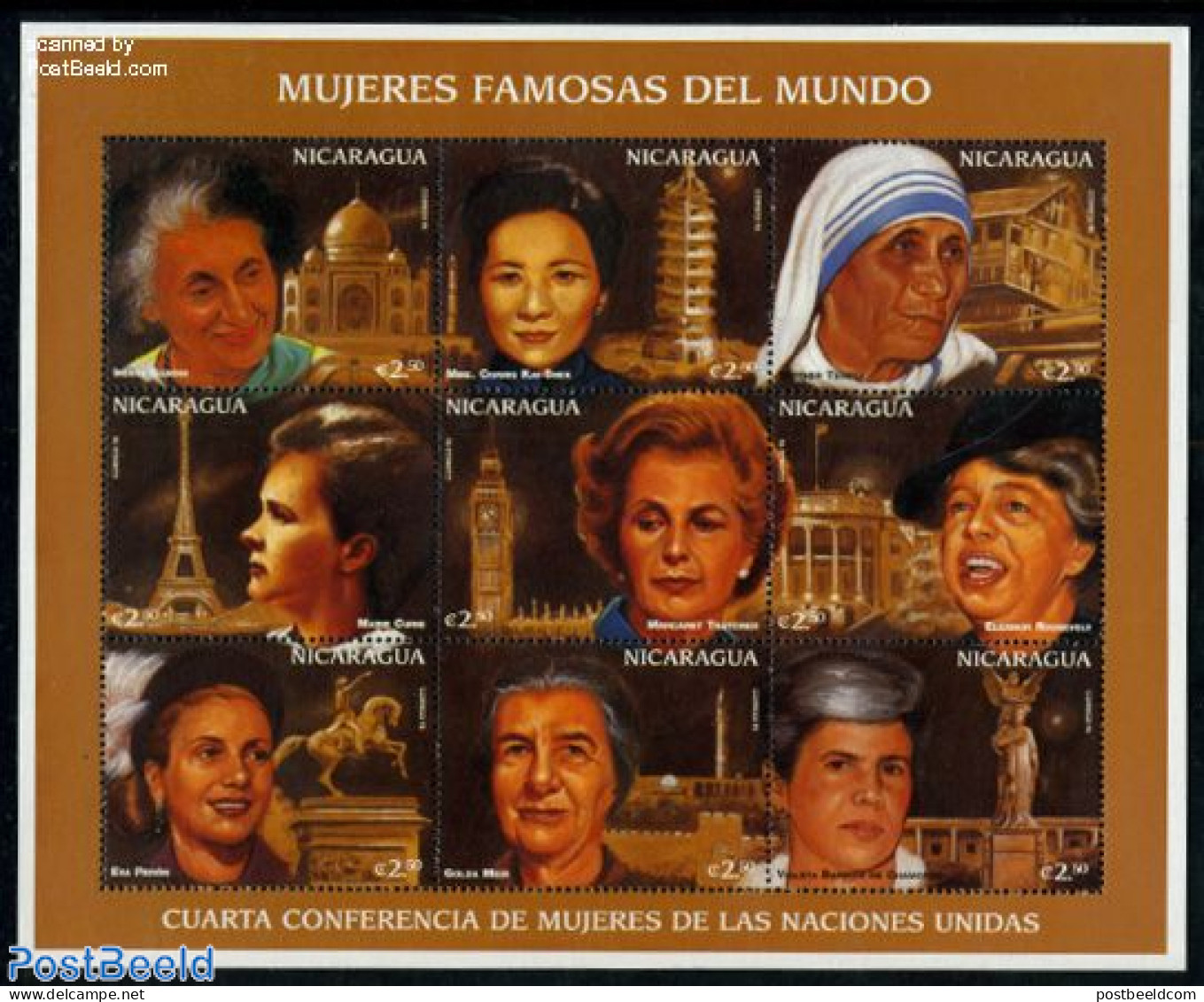 Nicaragua 1996 Woman Conference 9v M/s, Mint NH, History - Nobel Prize Winners - Politicians - Women - Premio Nobel