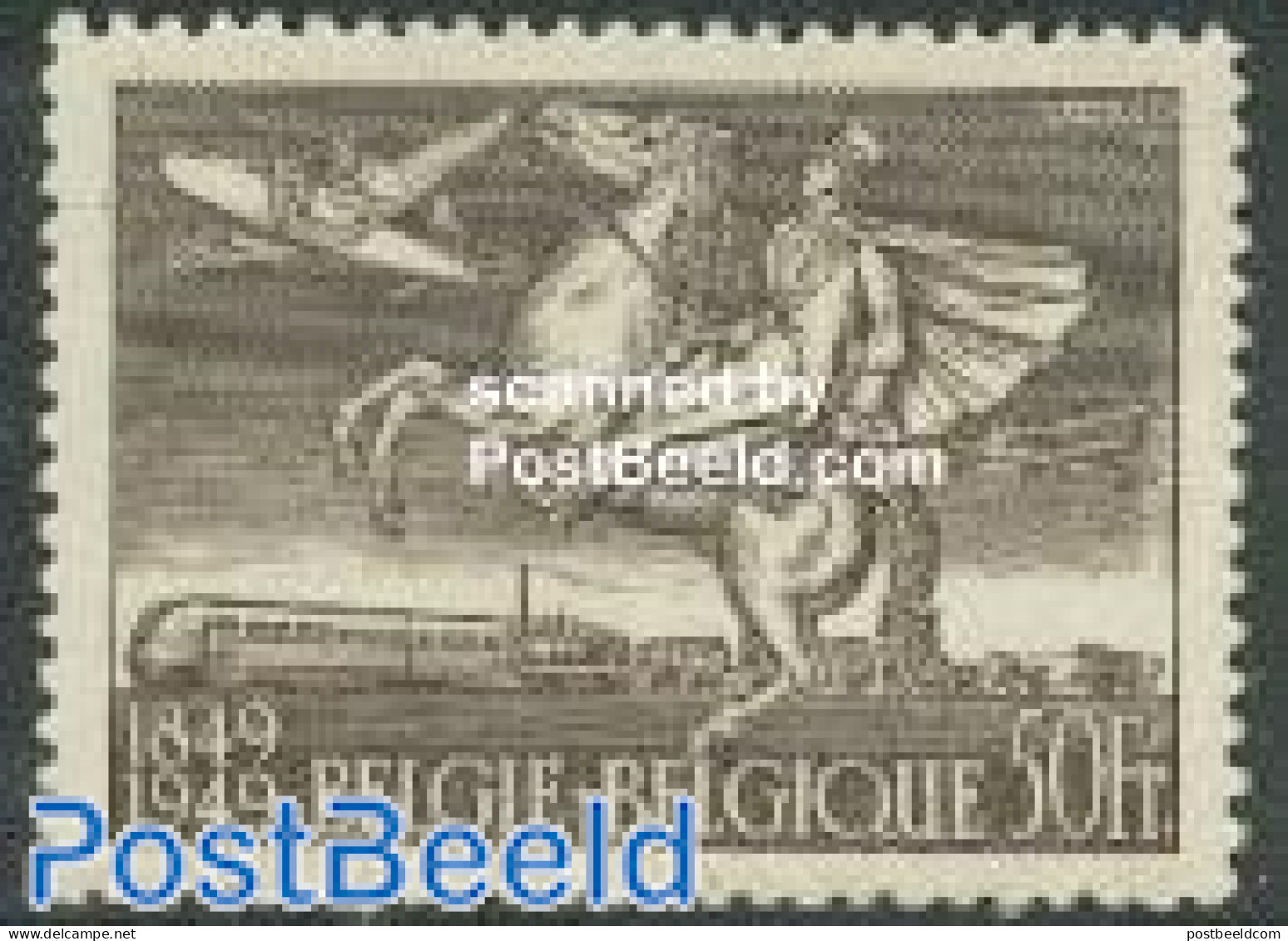Belgium 1949 Stamp Centenary 1v, Mint NH, Nature - Transport - Horses - 100 Years Stamps - Aircraft & Aviation - Railw.. - Ongebruikt