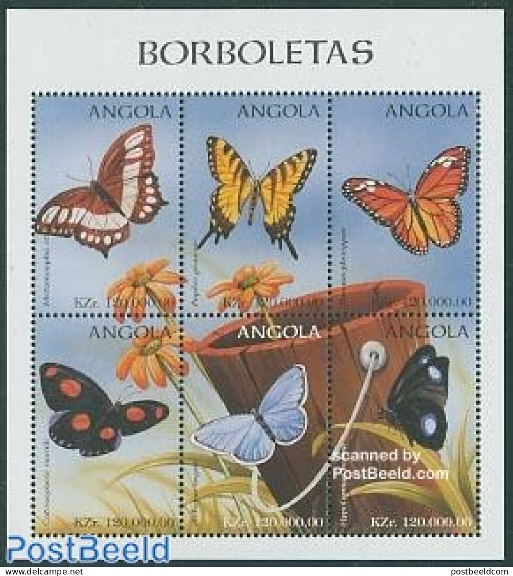 Angola 1998 Butterflies 6v M/s, Metamorpha Stelenes, Mint NH, Nature - Butterflies - Angola