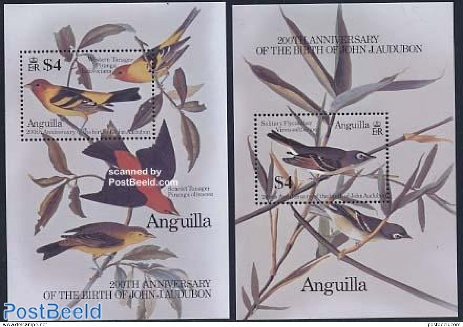 Anguilla 1985 J.J. Audubon 2 S/s, Mint NH, Nature - Birds - Anguilla (1968-...)