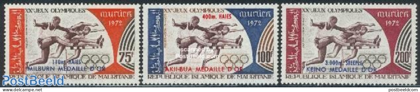Mauritania 1972 Olympic Winners Munich, Overprints 3v, Mint NH, Sport - Athletics - Olympic Games - Athlétisme