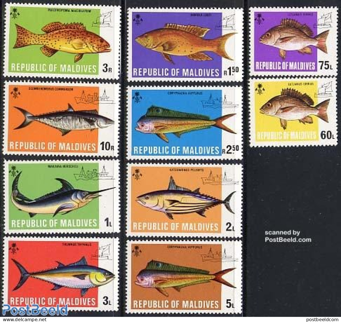 Maldives 1973 Deep Sea Fish 10v, Mint NH, Nature - Transport - Fish - Ships And Boats - Fische