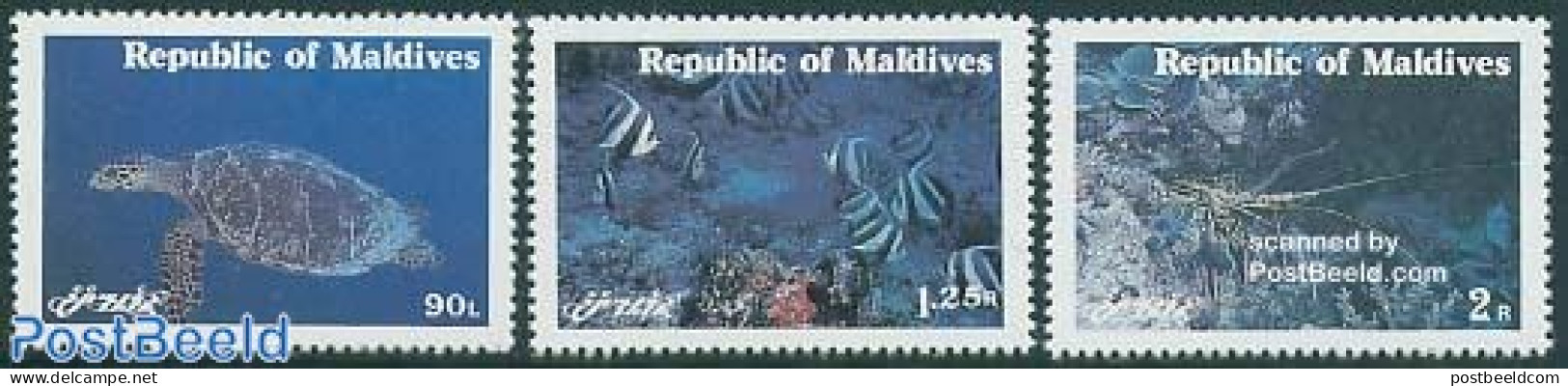 Maldives 1980 Marine Life 3v, Mint NH, Nature - Fish - Reptiles - Turtles - Poissons