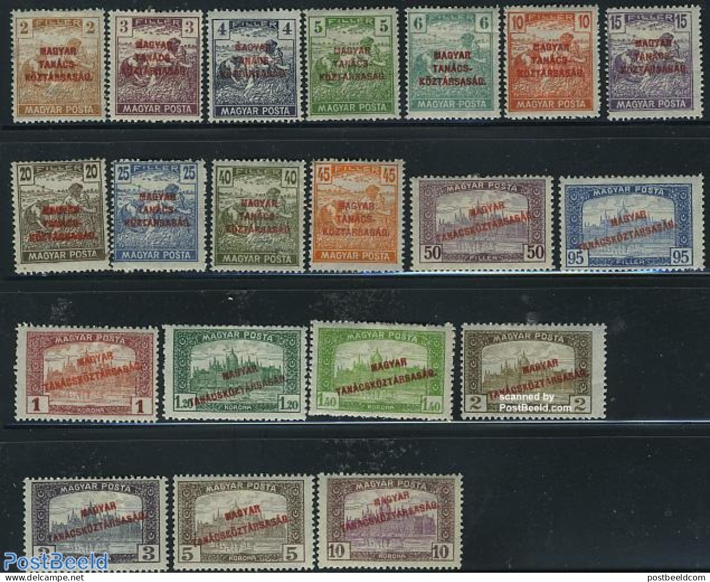 Hungary 1919 Overprints 20v, Unused (hinged), Various - Agriculture - Ongebruikt