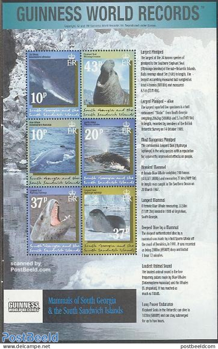 South Georgia / Falklands Dep. 2002 Sea Mammals 6v M/s, Guinness World Records, Mint NH, Nature - Sea Mammals - Andere & Zonder Classificatie