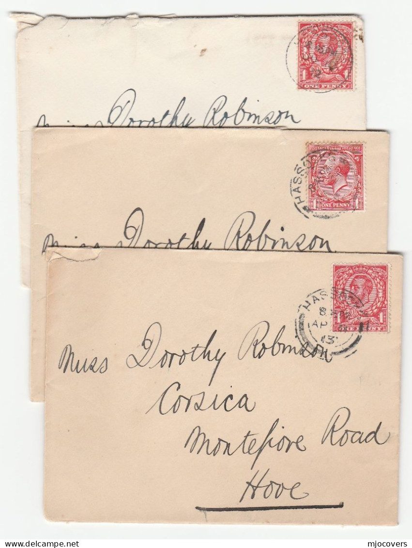 3 X 1912-1913 HASSOCKS Cds COVERS Gv Stamps GB Cover - Brieven En Documenten