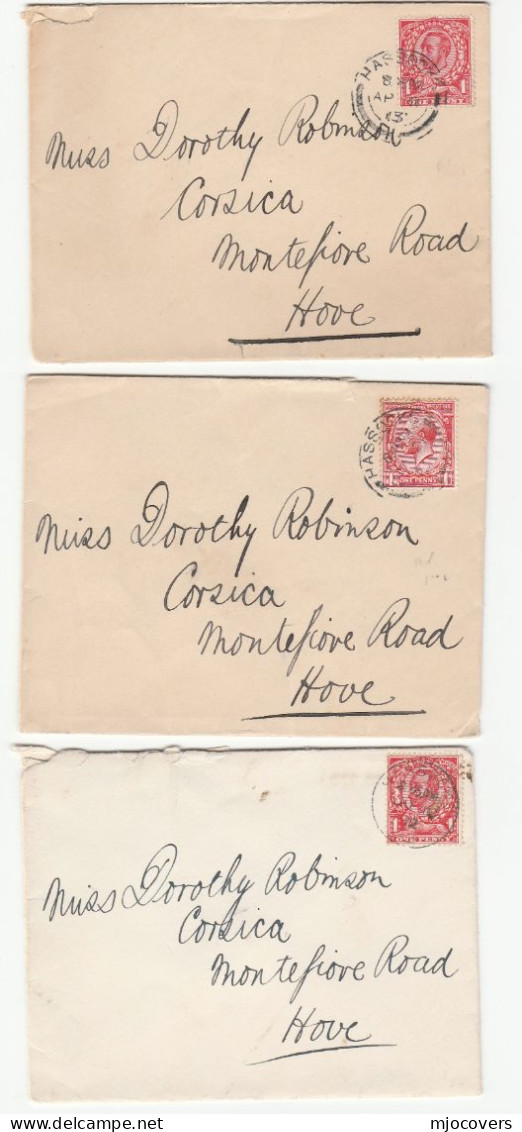 3 X 1912-1913 HASSOCKS Cds COVERS Gv Stamps GB Cover - Storia Postale