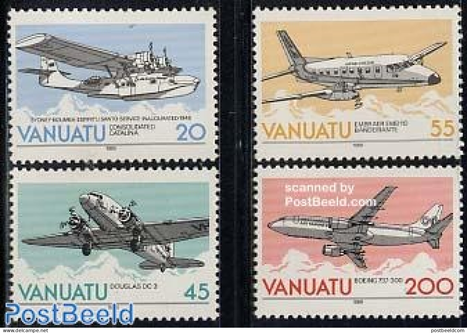 Vanuatu 1989 ESCAP 4v, Mint NH, Transport - Aircraft & Aviation - Avions
