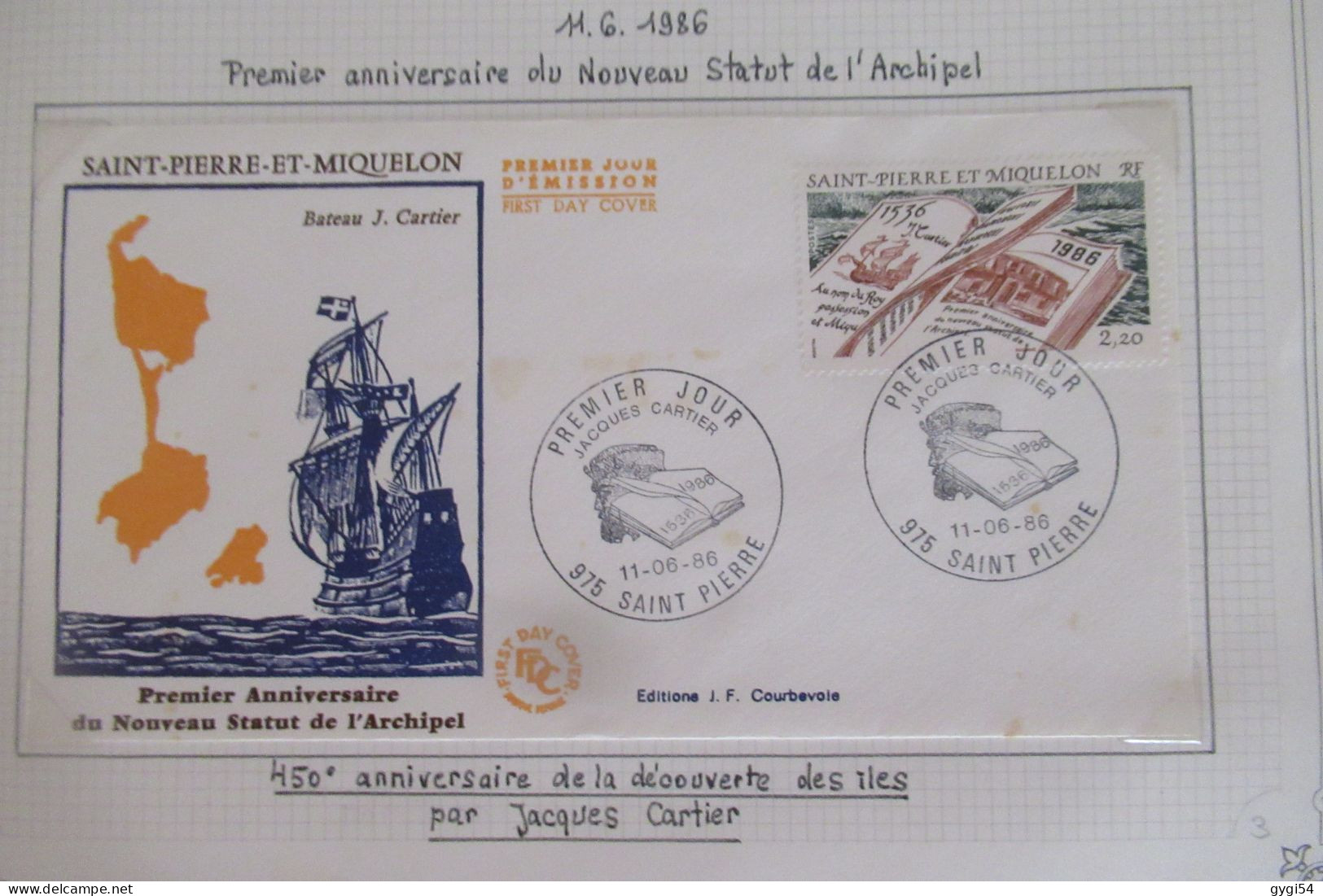 Saint-Pierre Et Miquelon FDC   1986 Découverte Des îles Par Jacques Cartier - FDC
