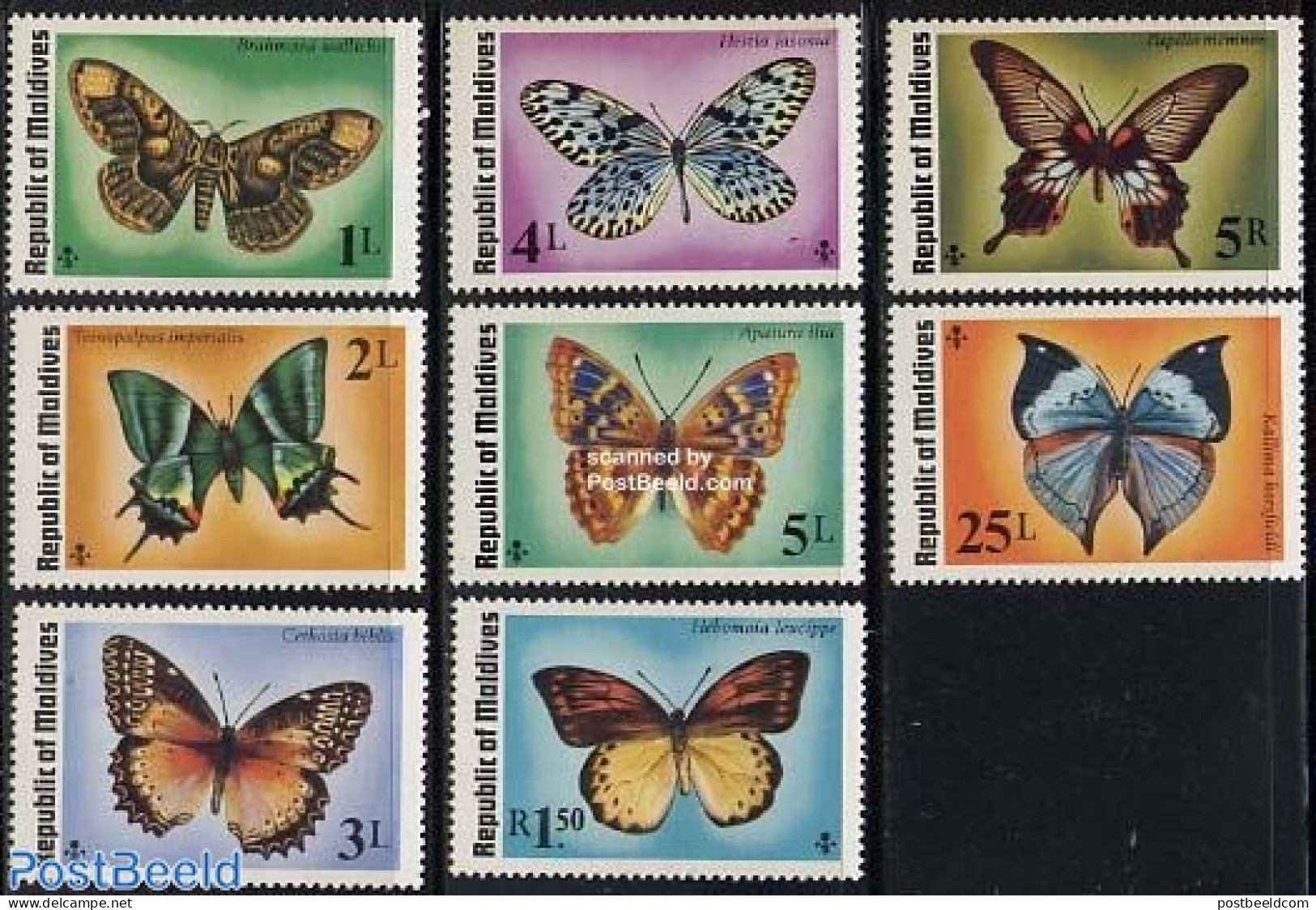 Maldives 1975 Butterflies 8v, Mint NH, Nature - Butterflies - Maldives (1965-...)