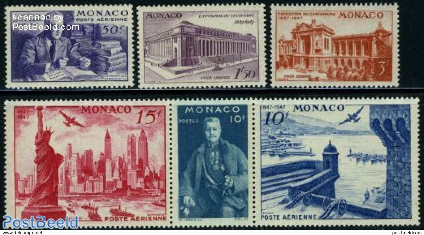 Monaco 1947 New York Philatelic Exposition 6v (3v+[::]), Mint NH, Transport - Various - Ships And Boats - Lighthouses .. - Nuevos