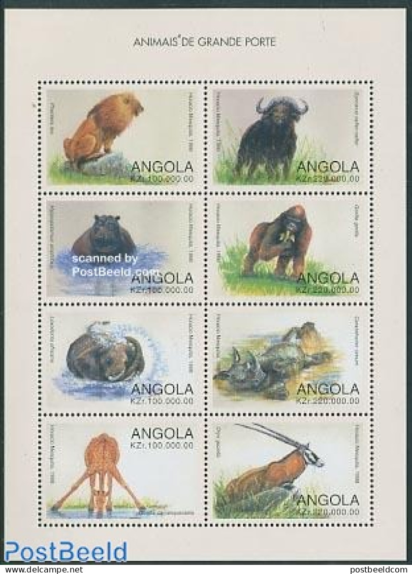 Angola 1998 Wild Animals 8v M/s, Mint NH, Nature - Animals (others & Mixed) - Cat Family - Elephants - Giraffe - Hippo.. - Angola