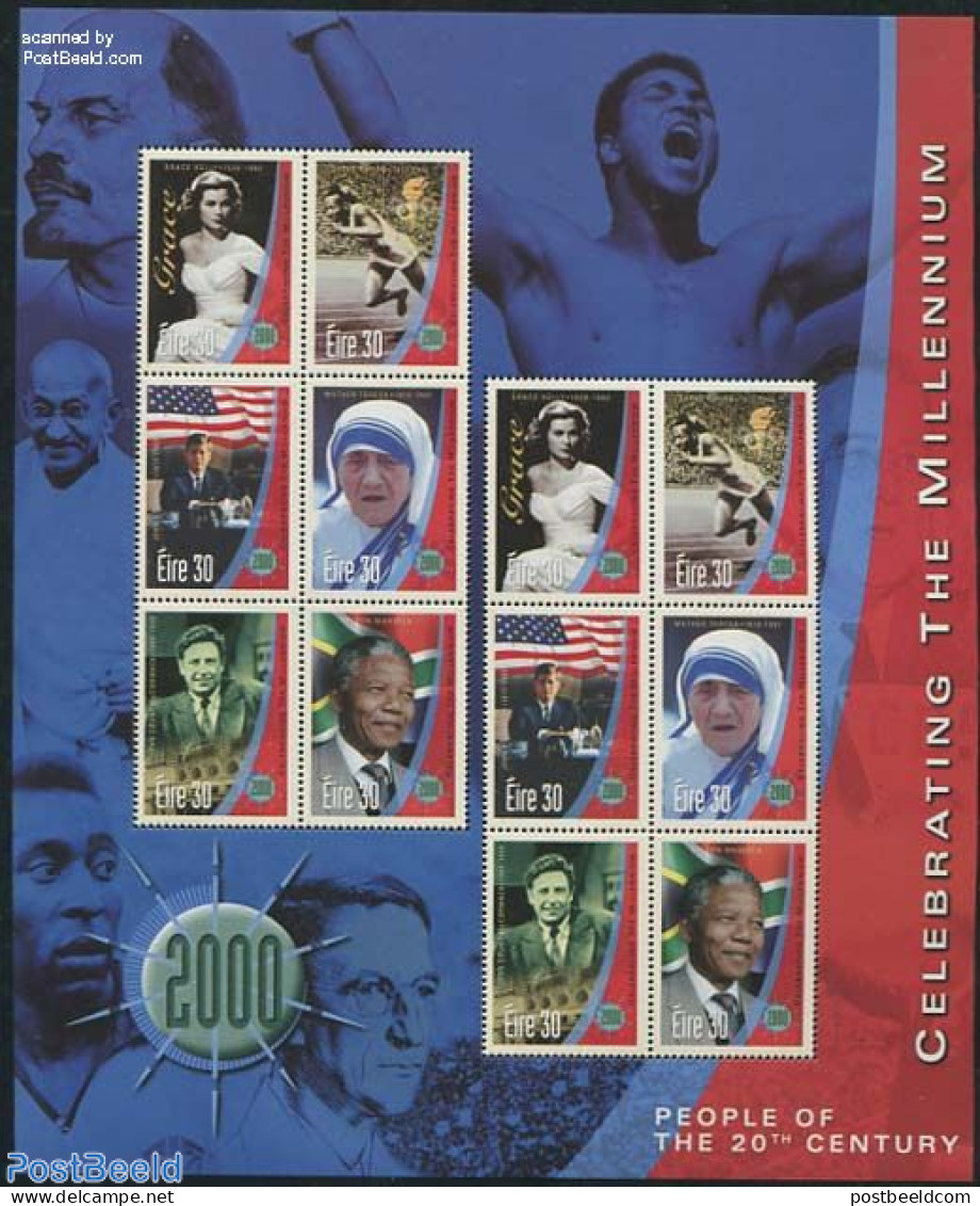 Ireland 1999 Millennium, People M/s, Mint NH, History - Performance Art - Sport - American Presidents - Gandhi - Nobel.. - Ungebraucht