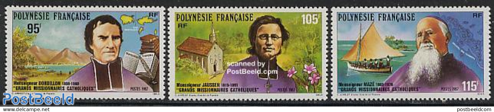 French Polynesia 1987 Missionaires 3v, Mint NH, Religion - Transport - Various - Churches, Temples, Mosques, Synagogue.. - Unused Stamps