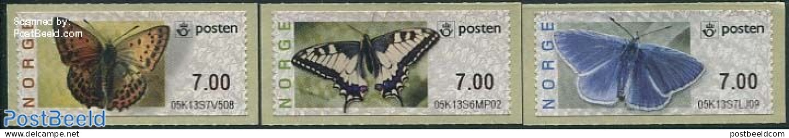 Norway 2007 Automat Stamps, Butterflies 3v S-a (face Value May Vary), Mint NH, Nature - Butterflies - Automat Stamps - Ungebraucht