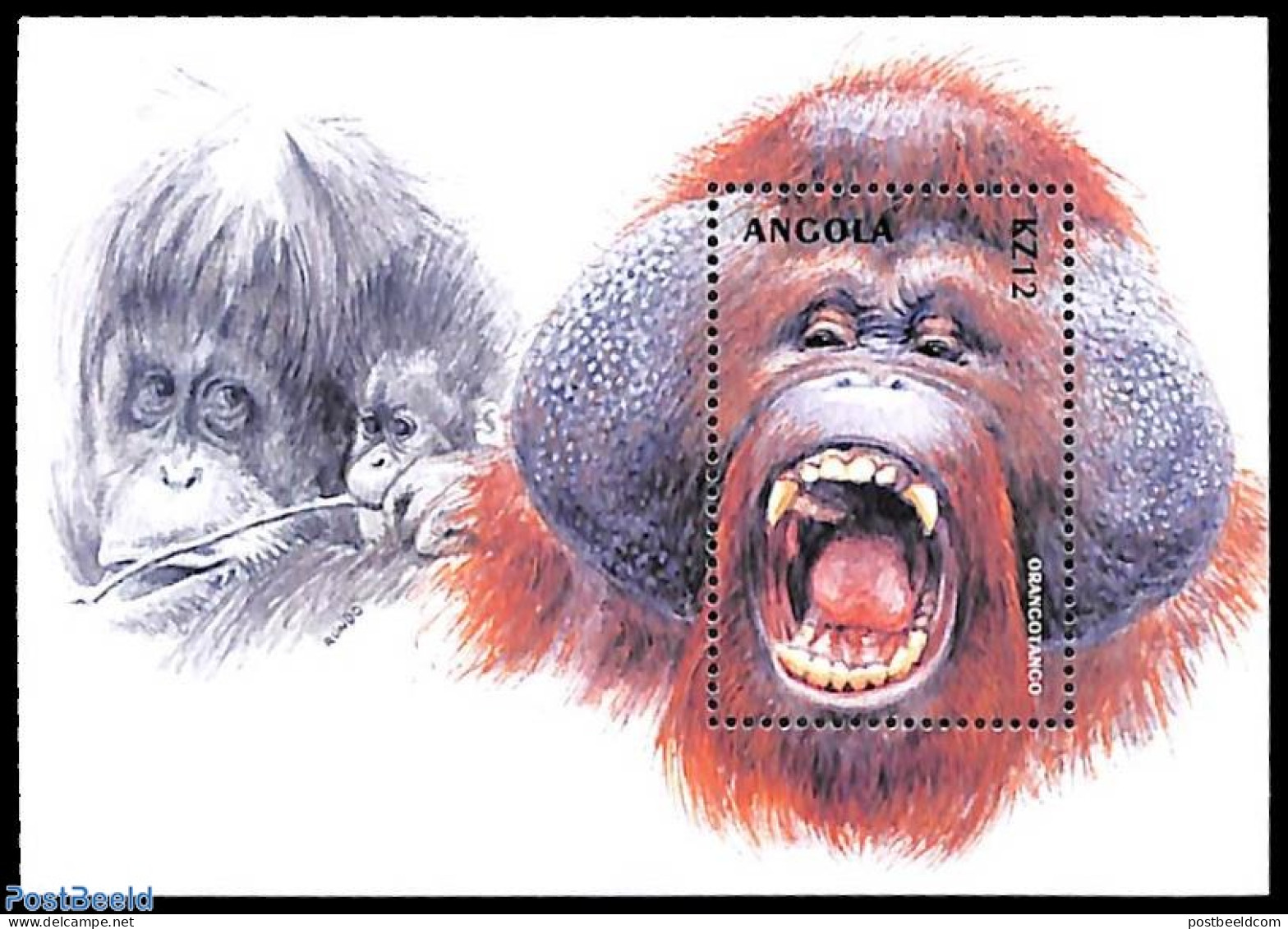 Angola 2000 Orang Utan S/s, Mint NH, Nature - Animals (others & Mixed) - Monkeys - Angola