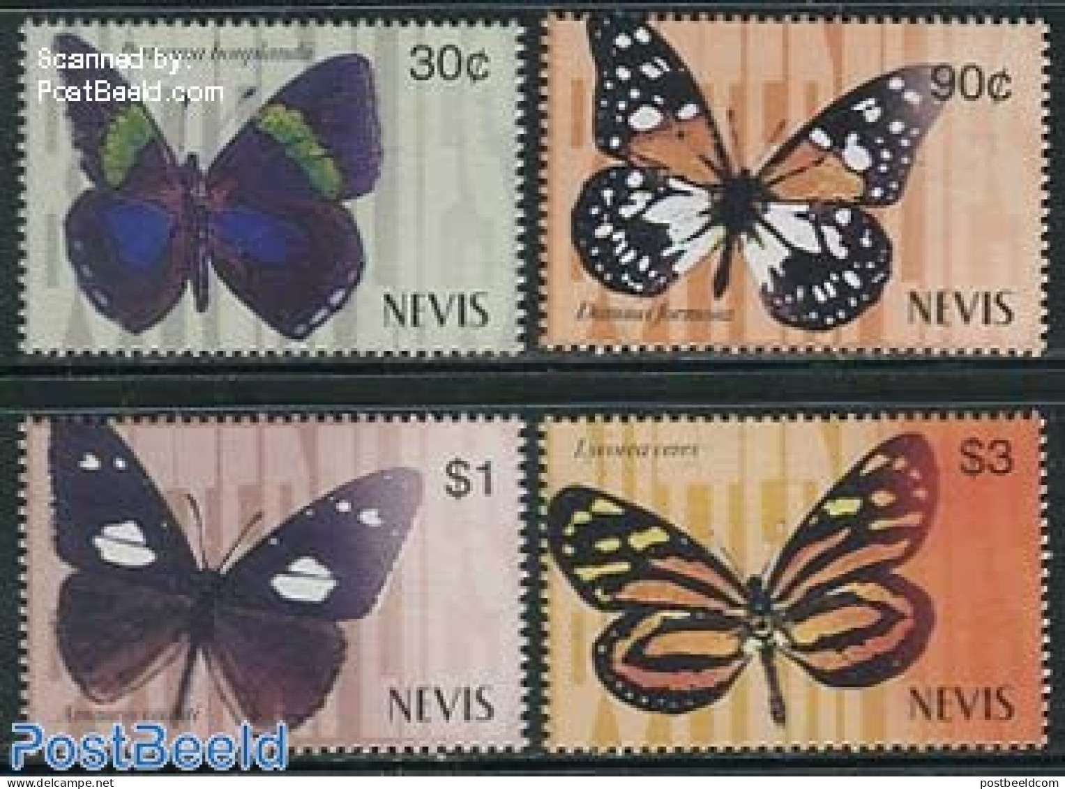 Nevis 2003 Butterflies 4v, Perisame Bonplandii, Mint NH, Nature - Butterflies - St.Kitts Und Nevis ( 1983-...)