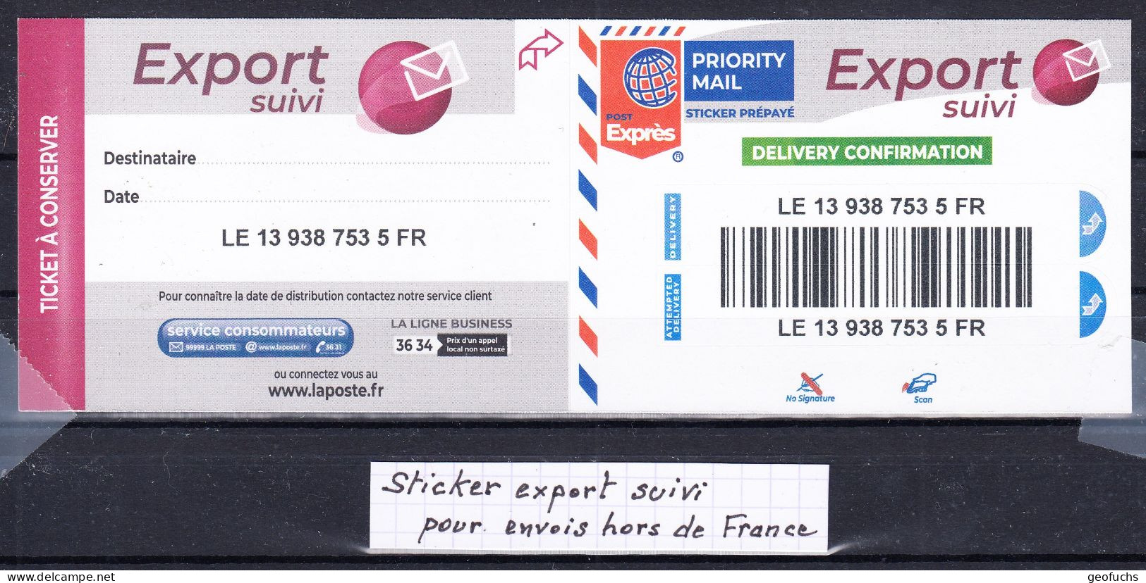 Sticker Export Pour Envoi Suivi à L'étranger - Documents Of Postal Services