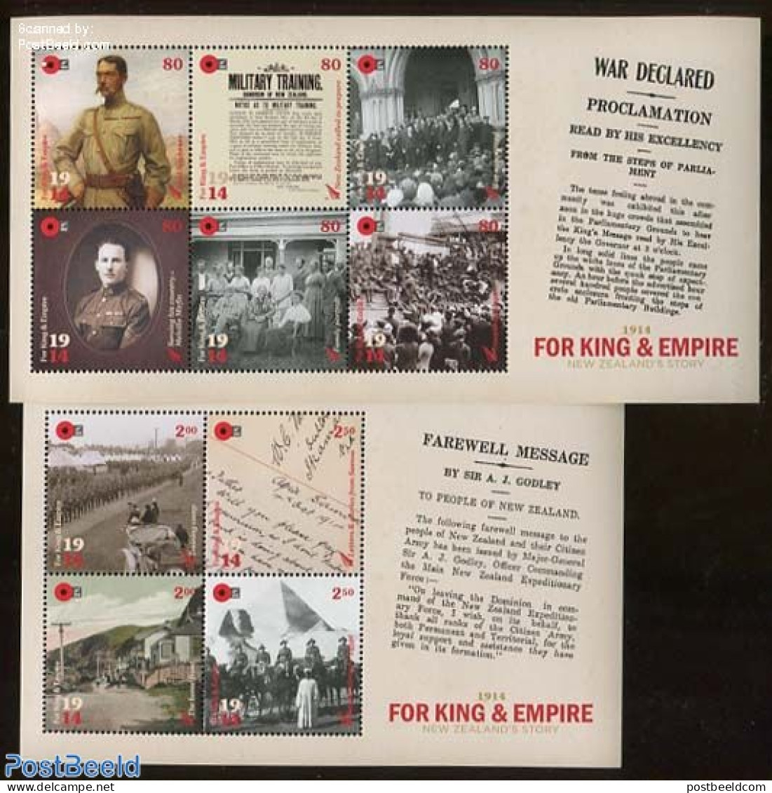 New Zealand 2014 World War I 2 S/s, Mint NH, History - Nature - Transport - Militarism - Horses - Automobiles - World .. - Nuovi