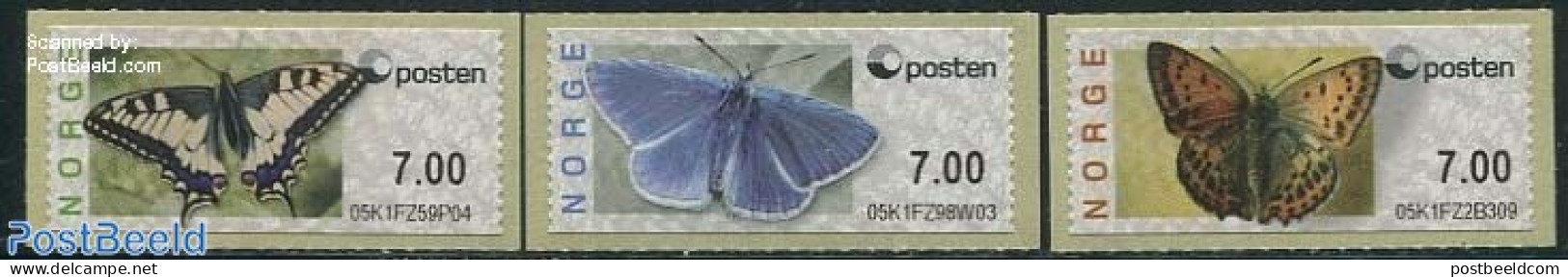Norway 2008 Automat Stamps, Butterflies 3v (face Value May Vary), Mint NH, Nature - Butterflies - Automat Stamps - Ongebruikt