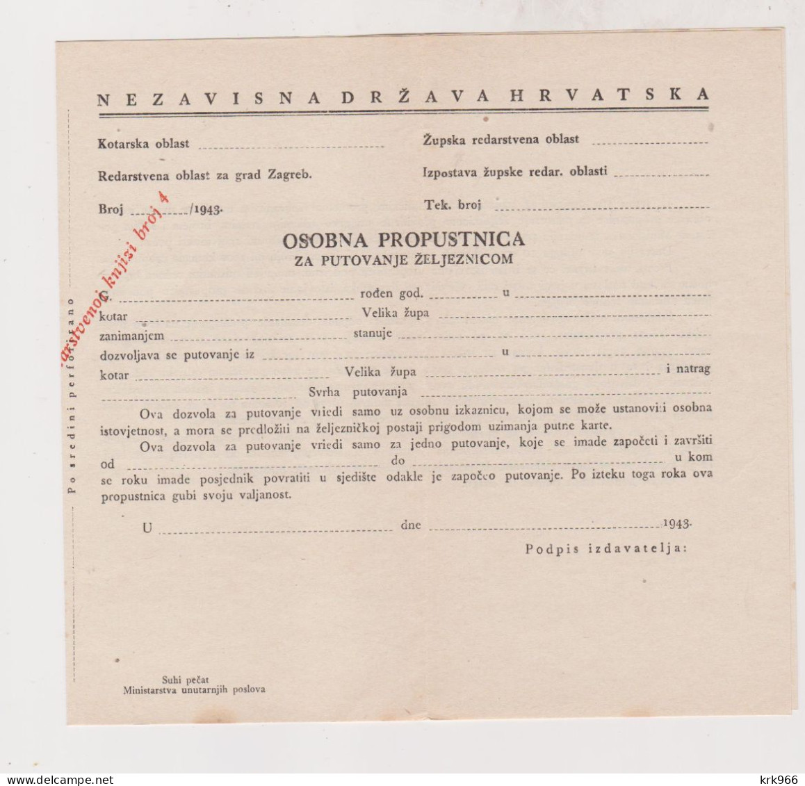 CROATIA WW II  Document  SPECIMEN - Documentos Históricos