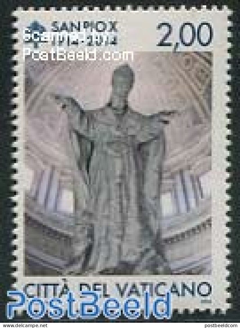 Vatican 2014 Pope Pius X 1v, Mint NH, Religion - Pope - Religion - Art - Sculpture - Nuevos