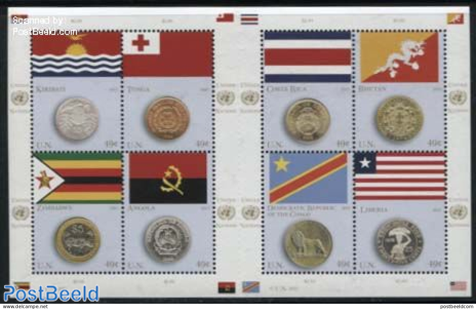 United Nations, New York 2015 Flags & Coins 8v M/s, Mint NH, History - Various - Flags - Money On Stamps - Coins
