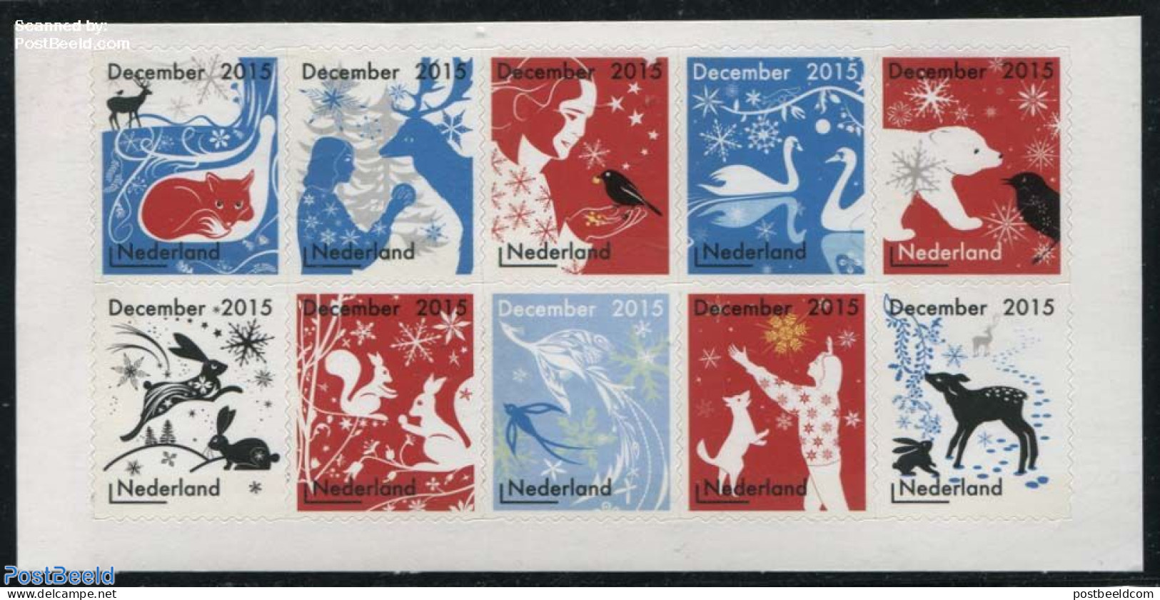 Netherlands 2015 Christmas 10v S-a, Mint NH, Nature - Religion - Animals (others & Mixed) - Bears - Birds - Deer - Dog.. - Neufs