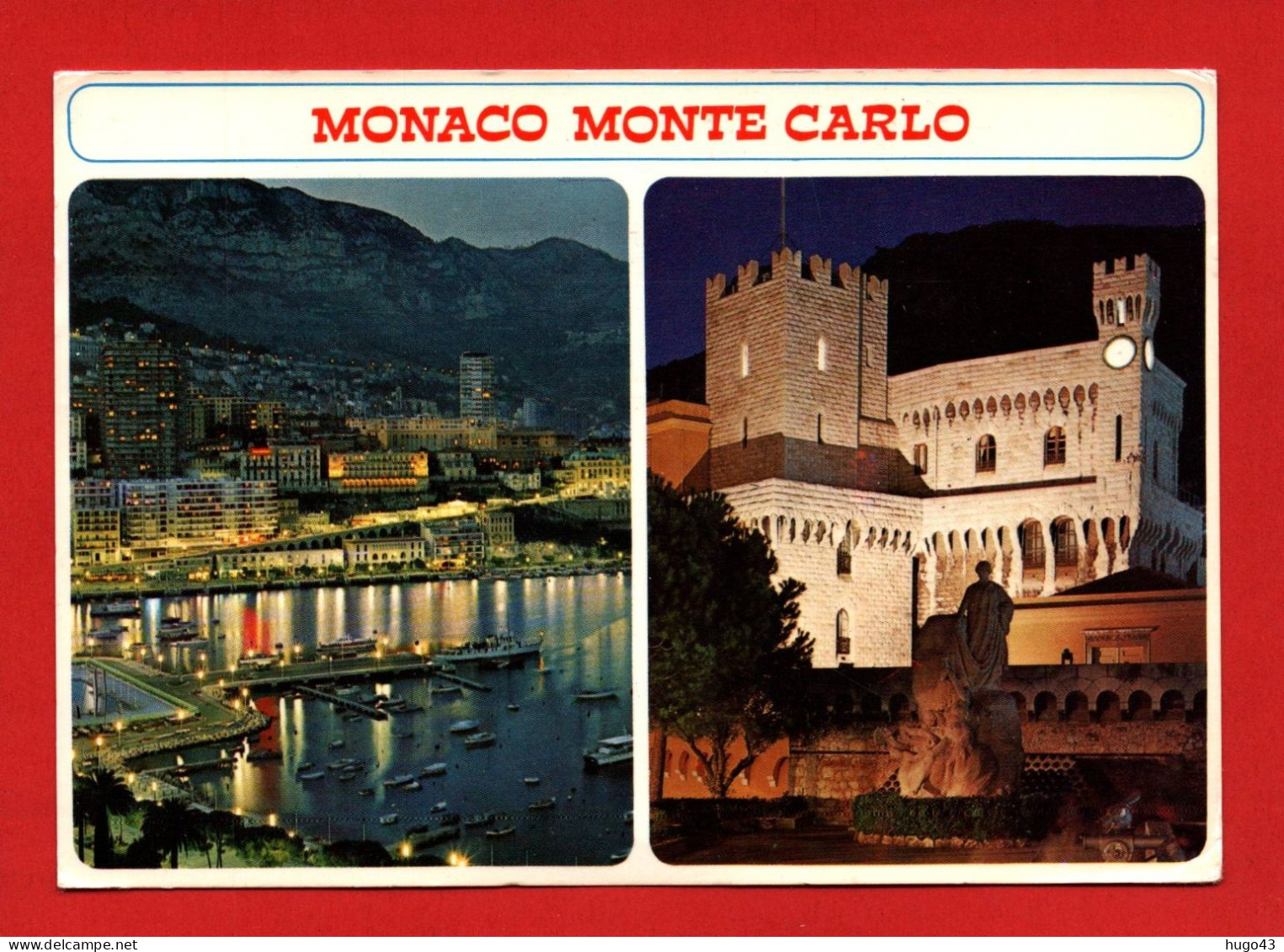 (RECTO / VERSO)  - MONTE CARLO EN 1975 - N° 730 - VUES DE NUIT DU PORT ET DU PALAIS - BEAU TIMBRE ET FLAMME - CPSM GF - Monte-Carlo