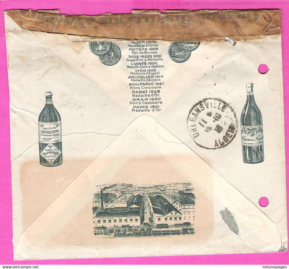 Enveloppe Illustrée Pour L'Anisette Du Phénix Kanoui, Lachkar & Cie à Alger En 1936 - Lebensmittel