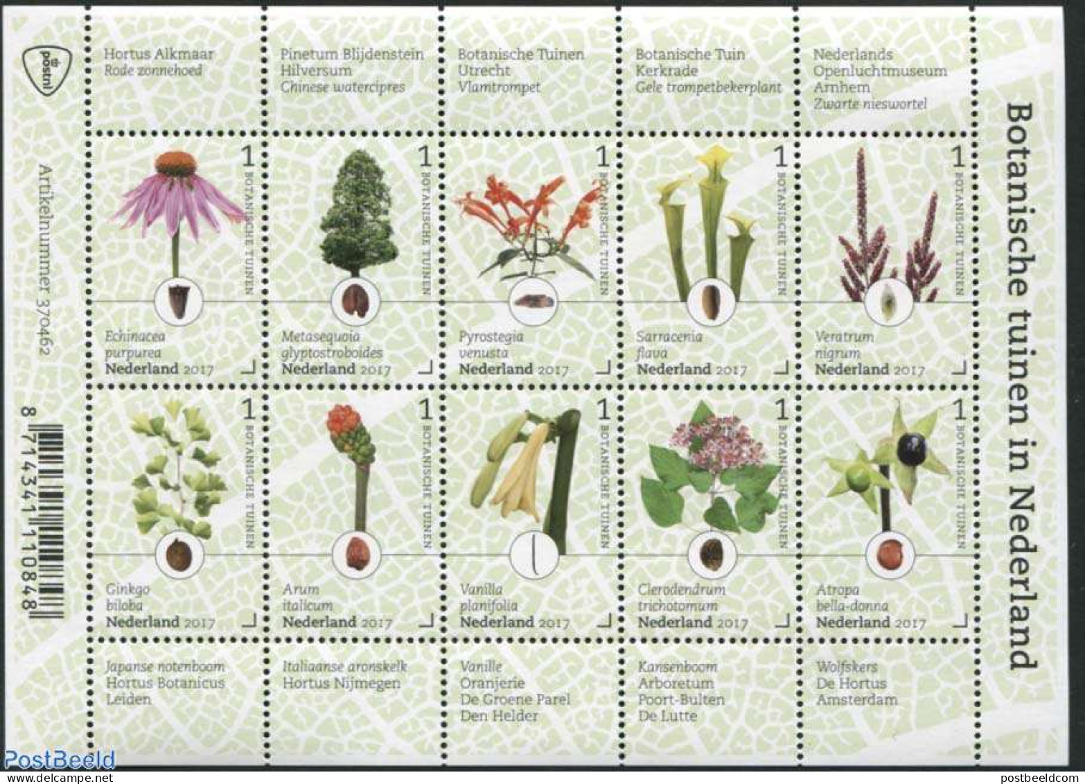 Netherlands 2017 Botanic Gardens 10v M/s, Mint NH, Nature - Flowers & Plants - Gardens - Unused Stamps