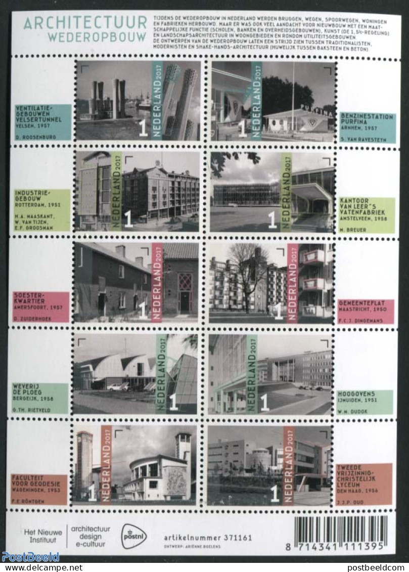 Netherlands 2017 Architecture From The Post-war Reconstruction Period 10v M/s, Mint NH, Science - Various - Education .. - Neufs