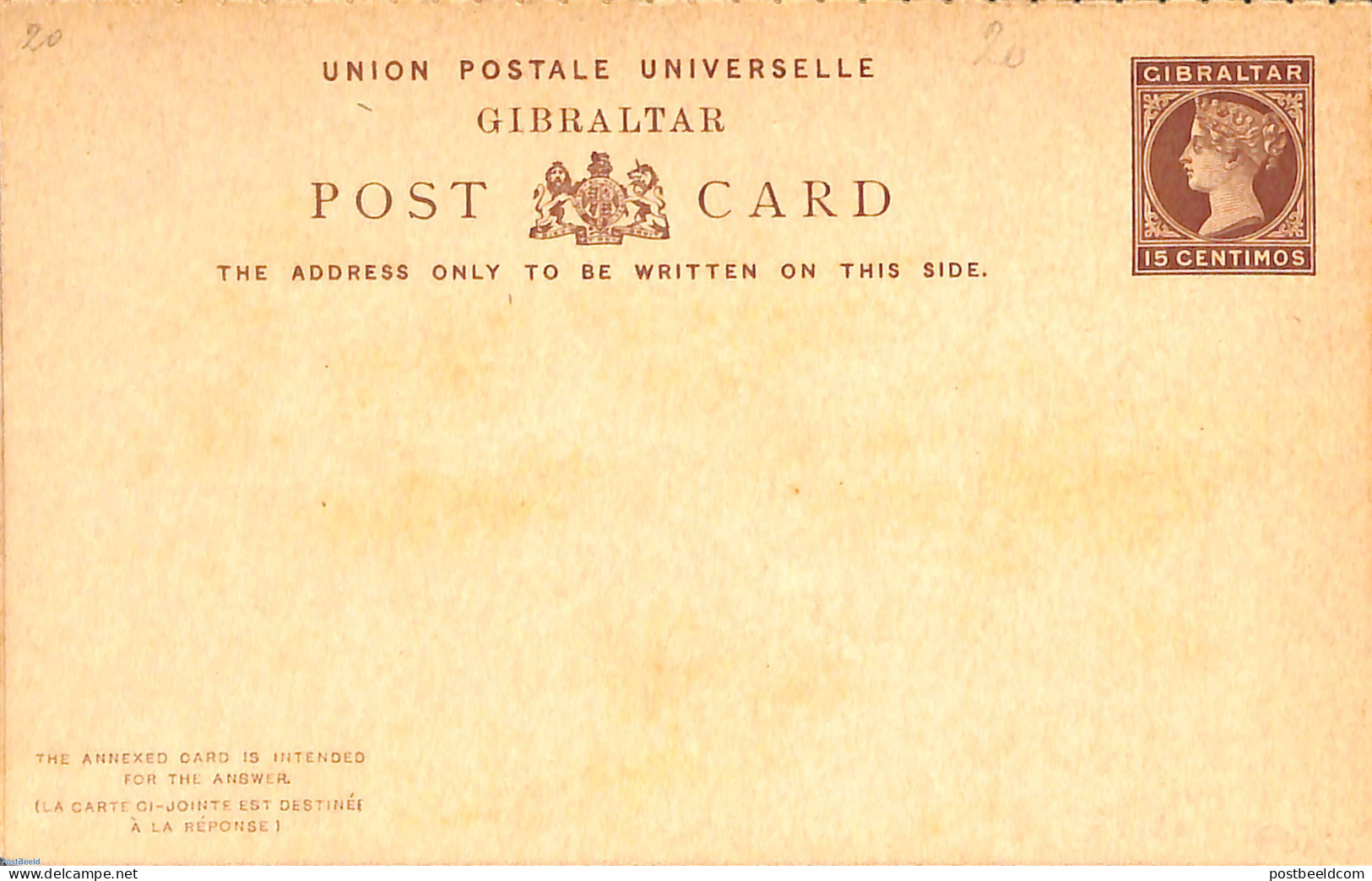 Gibraltar 1889 Reply Paid Postcard 15/15c, Unused Postal Stationary - Gibraltar