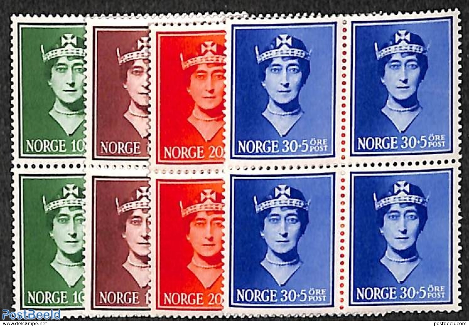 Norway 1939 Queen Maud Child Fund 4v, Blocks Of 4 [+], Mint NH, Kings & Queens (Royalty) - Neufs